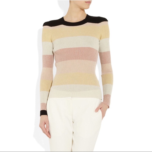 Sonia Rykiel Sweaters - Sonia Rykiel Striped Metallic Knit Cotton Sweater